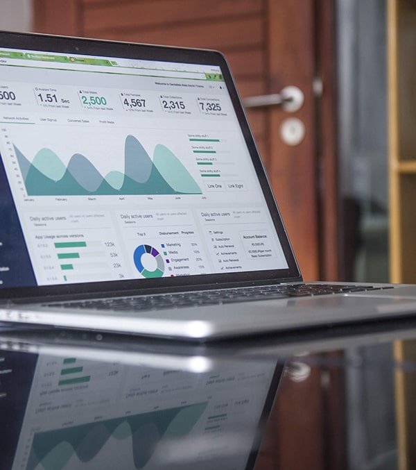 Financial information displayed on a laptop